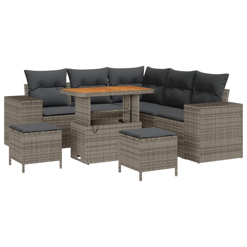 Set di Divani da Giardino  8 Pezzi con Cuscini Grigio Polyrattan Acacia