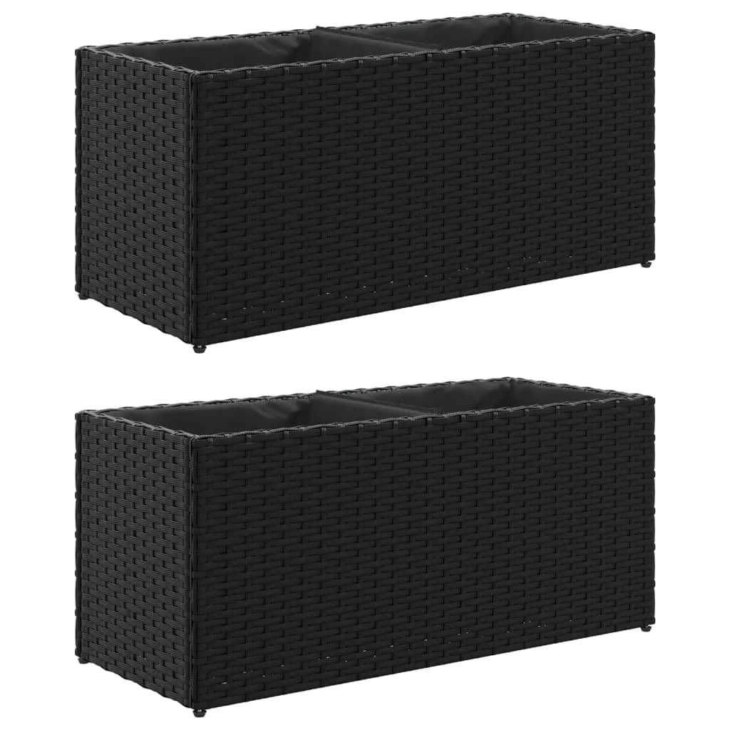 Fioriera rialzata per piante fiori giardino terrazze con 2 vasi set da 2 72 x 30 x 32 cm resina intrecciata nera 02_0038854