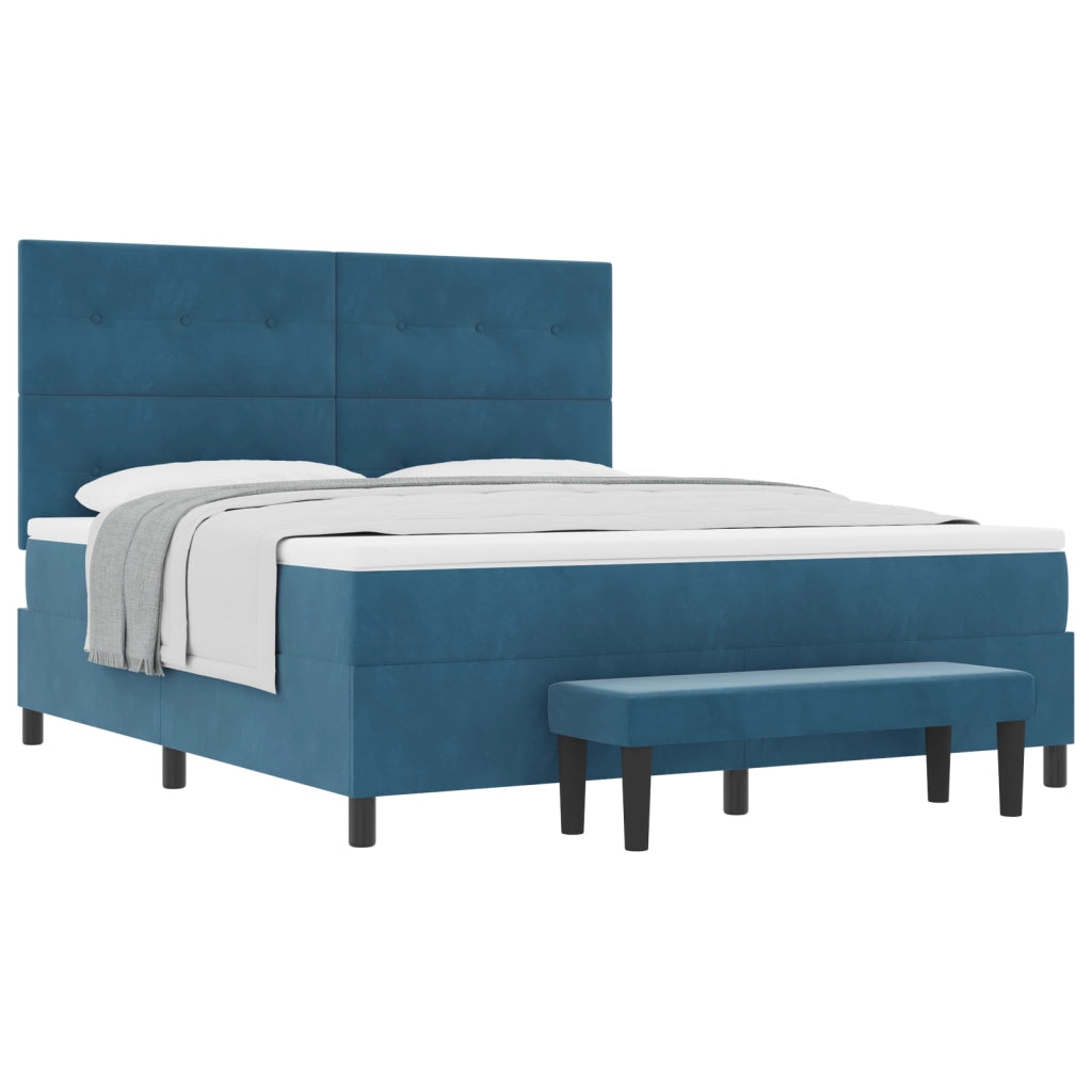 Letto con Molle e Materasso & Panchina Blu Scuro 180x200 cm Velluto