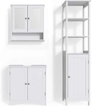 Set mobili bagno Bianco, Bianco, 60 cm, composto da mobile sottolavabo, specchiera e colonna alta