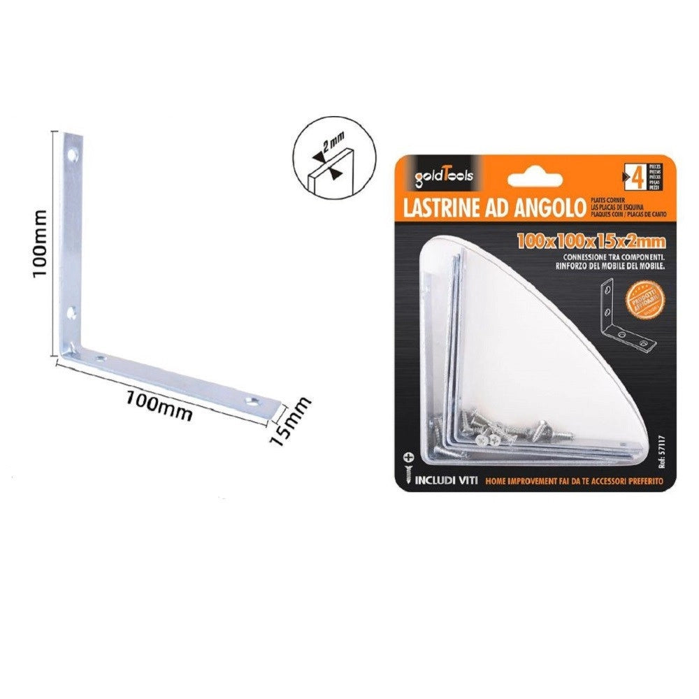 Trade Shop - Set 4 Pz Lastrine Ad Angolo Lastrina Angolare 100x100x15x2 Mm Viti Mobili 57117 -
