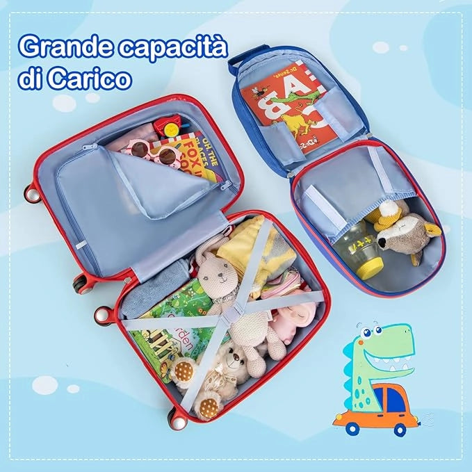 Set di Valigia per Bambini, 18" Valigia+ 12" Zaino, 2 Pezzi, con Ruote Girevoli a 360° e Maniglia Retrattile, Ideale per Viaggiare in Modo Comodo e Divertente (Modello 12)