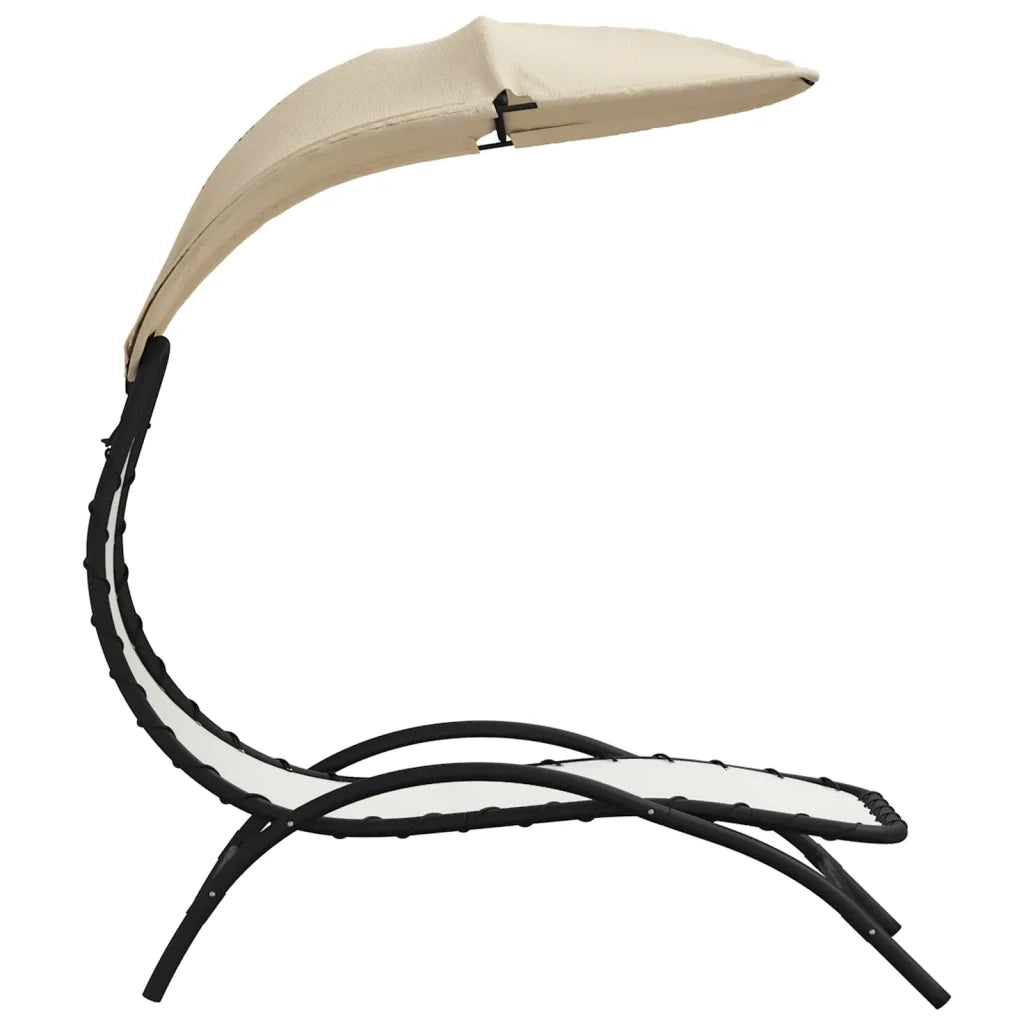 Lettino Prendisole Tettuccio Crema 167x80x195cm Tessuto Acciaio 362705