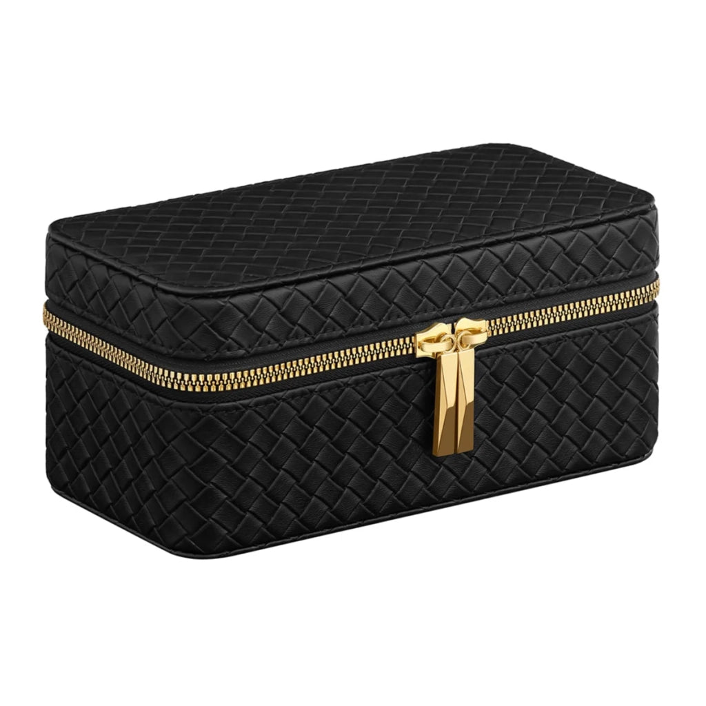 Custodia da viaggio per 3 orologi scatola porta orologi a 3 scomparti pelle PU intrecciata goffrata 10 x 20 x 9 cm nero 12_0006087