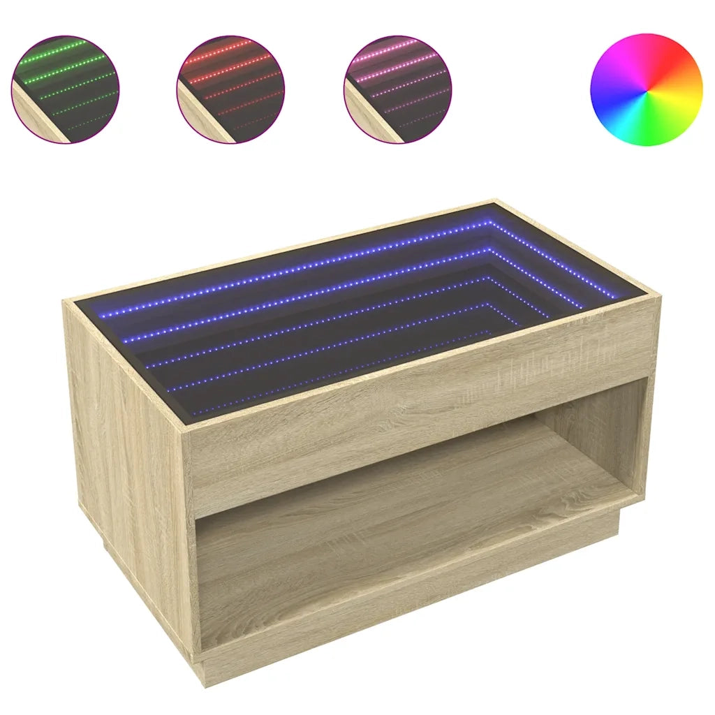 vidaXL Tavolino da Salotto con LED Infinity Rovere Sonoma 90x50x50 cm