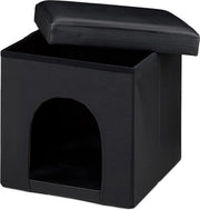 Cuscino per gatti e piccoli cani pieghevole in pelle sintetica - Sedia alta stabile - Nero - 38x38x38 cm Cuscino per gatti