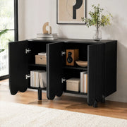 Credenza a 4 ante con intagli a goccia, ripiani interni e cerniere ammortizzate, MDF nero 120 × 37,5 × 80,8 cm
