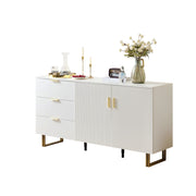Credenza 160x40x81，5 cm in MDF bianco， 2 ante e 3 cassetti