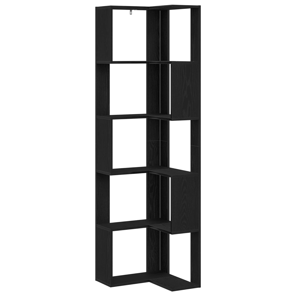 Scaffale angolare  a 5 ripiani in rovere nero 50x50x179 cm in legno ingegnerizzato