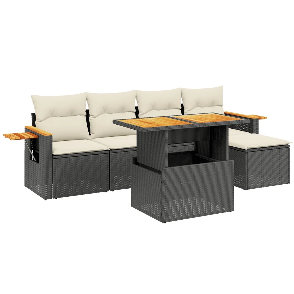 Set Divano da Giardino 6 pz con Cuscini Nero in Polyrattan 3273492