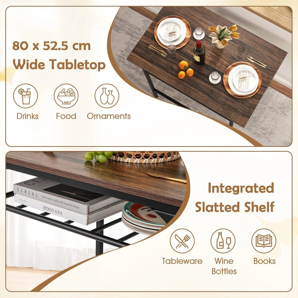 Set da pranzo 3 pezzi, tavolo da pranzo con ripiano per bottiglie e 2 sedie con schienale, design compatto, stile industriale, tavolo da colazione per 2 persone (marrone)