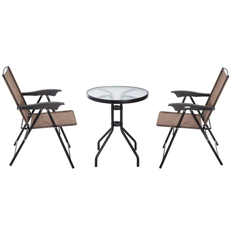 SET ARREDO PER ESTERNI CON TAVOLINO IN VETRO E SEDIE, MARRONE