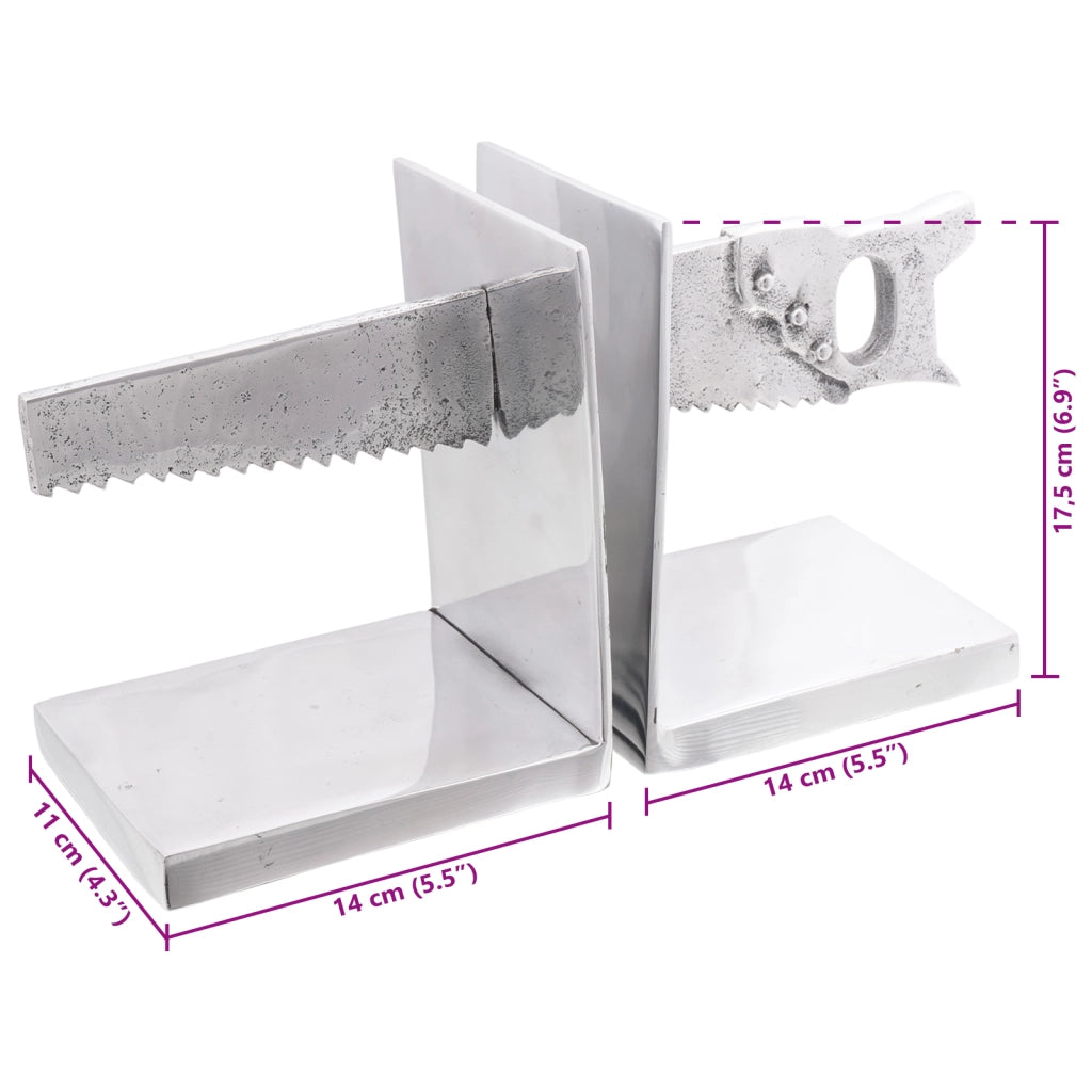 Fermalibri 2 pz Argento 11x14x17,5 cm Alluminio Seghettato