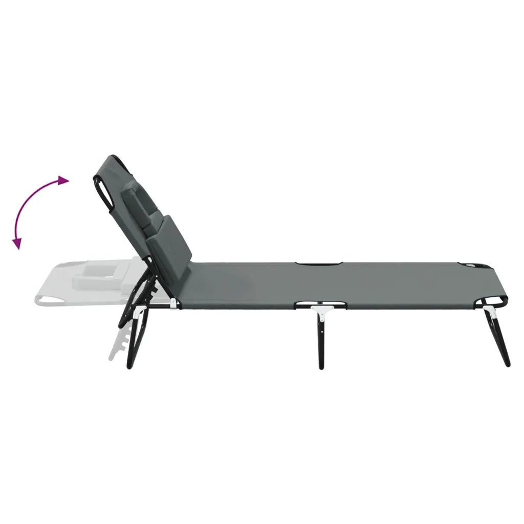 Lettino Prendisole Pieghevole Grigio Tessuto Oxford e Acciaio 360178