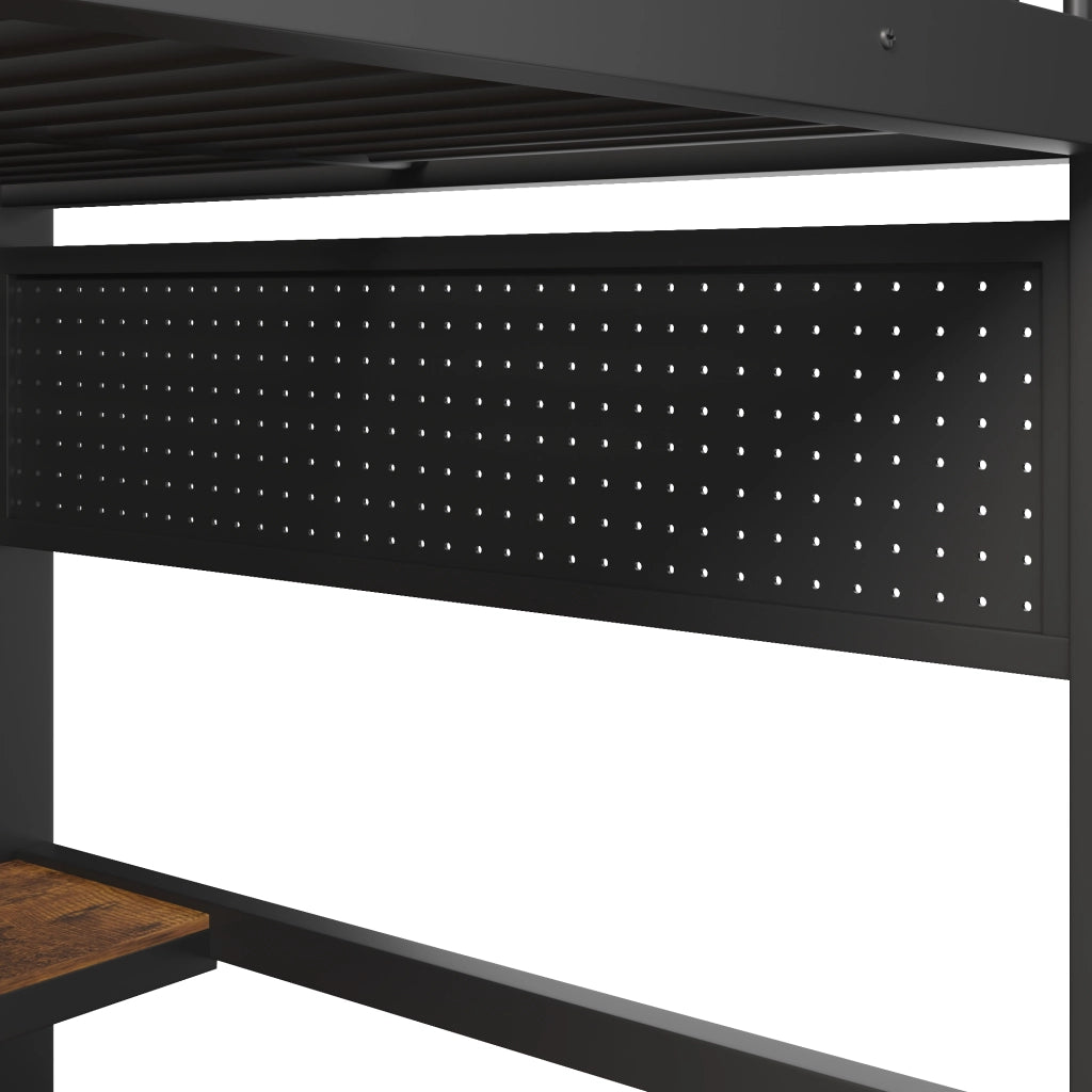LETTO a soppalco 140x200 cm in metallo nero con scrivania e ripiani