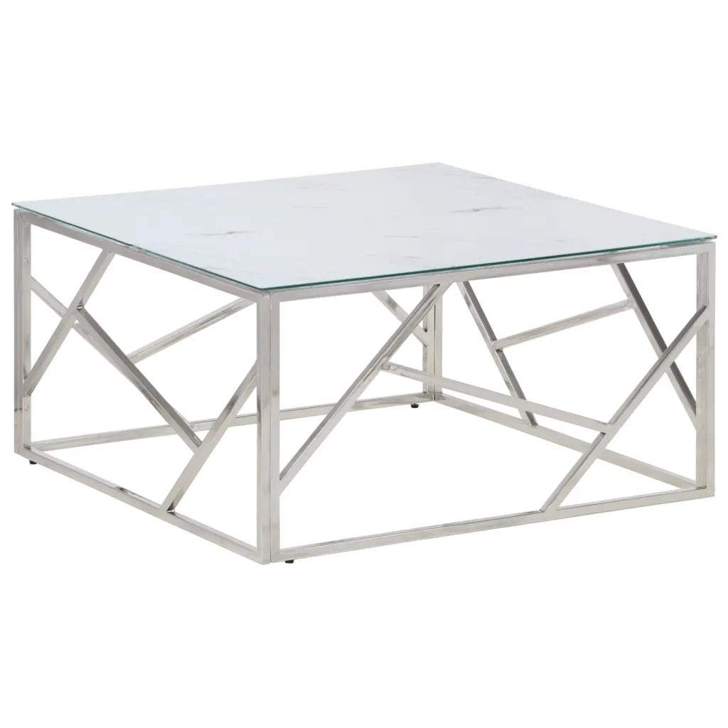 Tavolino Salotto Argento Acciaio Inossidabile Vetro Temperato 349947