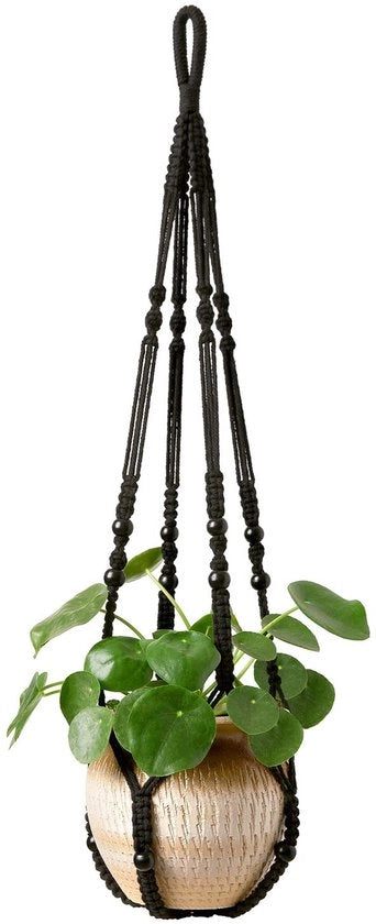 Decorazione a Macramé per Piante, Corda in Cotone, Porta Piante per Interno e Esterno, 89cm, Nero