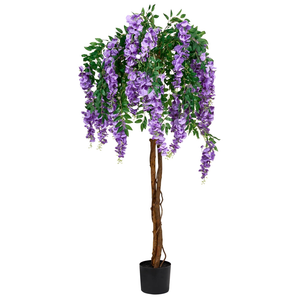 Pianta artificiale in vaso per interni in plastica nero 150 cm verde e viola Accessorio decorativo per interni