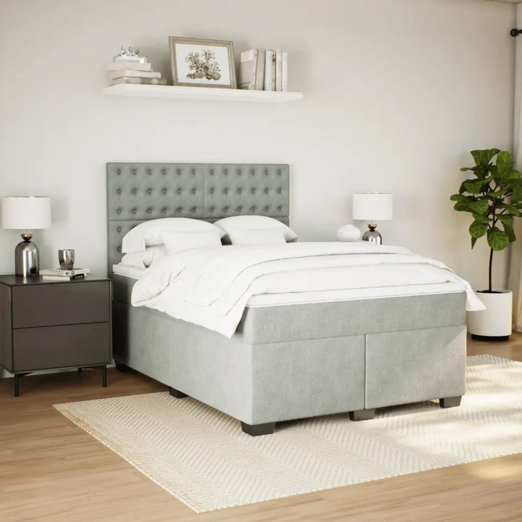 Giroletto a Molle con Materasso Grigio Chiaro 160x200cm Velluto