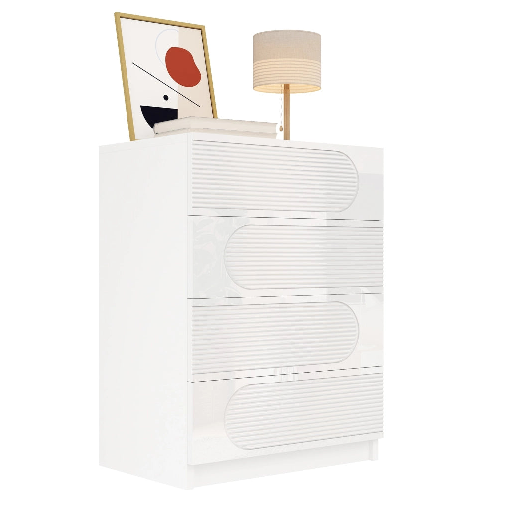 OKWISH Comò Contenitore con 4 Cassetti a Estrazione Totale Frontali Lucidi per Camera Ufficio Soggiorno 60 x 38.5 x 85 cm