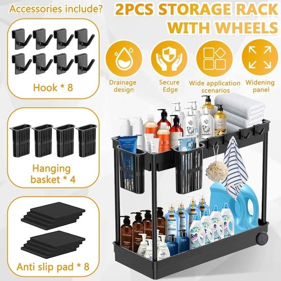 Organizzatore di sottocassa - 2 pezzi di scaffale per lavandino - organizzatore di cucina e bagno con grucce