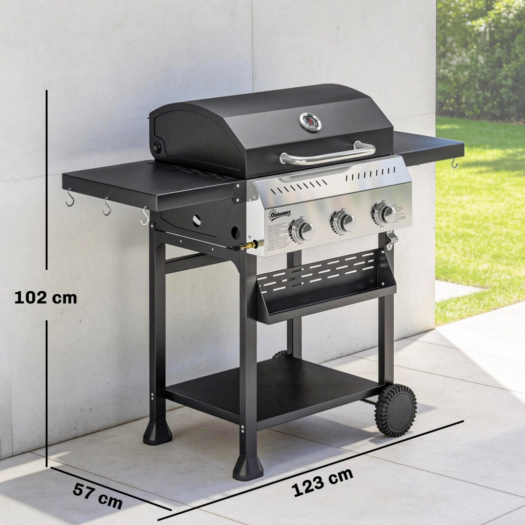 Grill a Gas 9 KW 3 Bruciatori Carrello BBQ in Acciaio Inox ¨C zephmum ¨C Grigio
