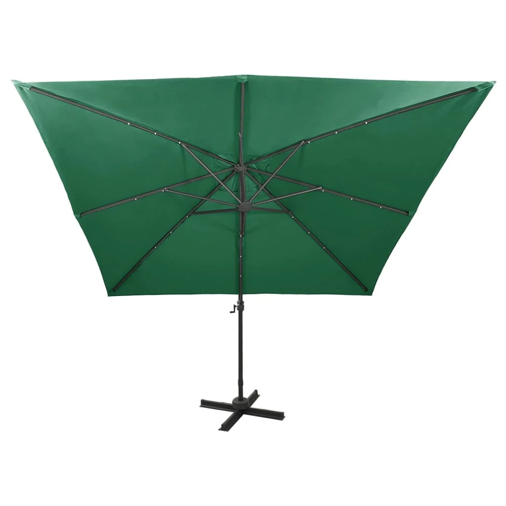 Ombrellone da giardino a sbalzo con palo e luci LED 300 cm verde 02_0008544