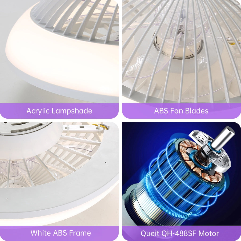 Ventilatore da soffitto con luce LED dimmerabile e RGB in ABS bianco
