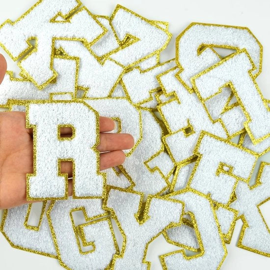 Lettere di chenille 26 pezzi - Autoadesivi - Punti di riferimento A-Z - Accessori per abbigliamento - Bianco - 7,98 cm grandi - Punti di riferimento autoadesivi