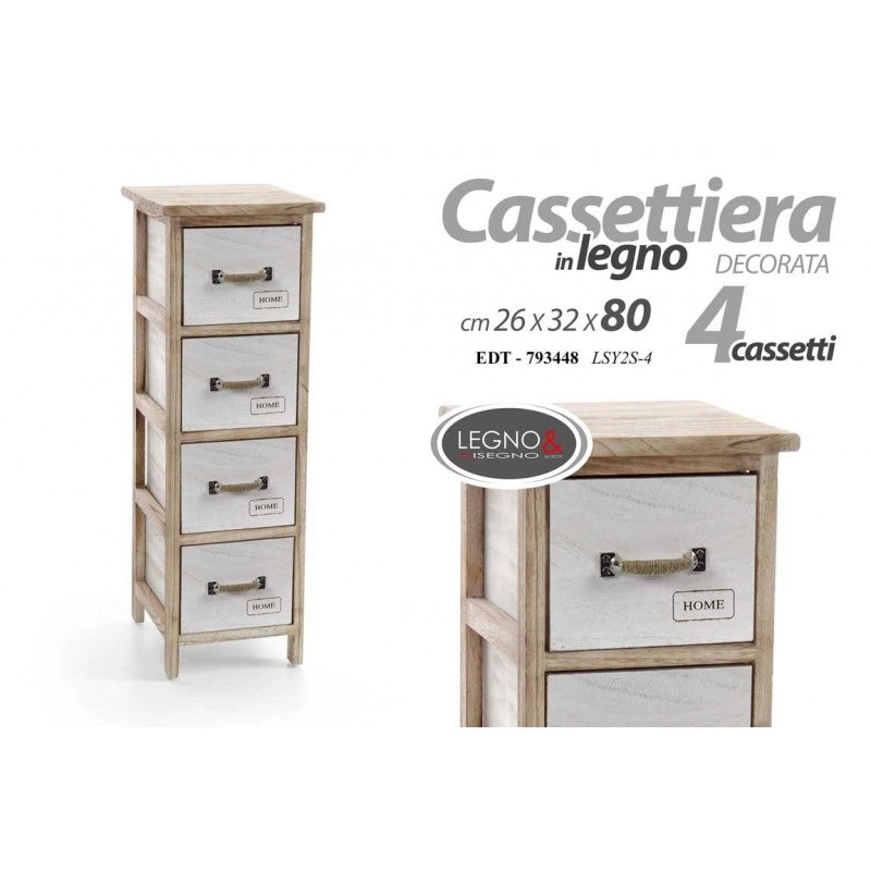 Mobile cassettiera stretta bianca shabby legno 4 cassetti