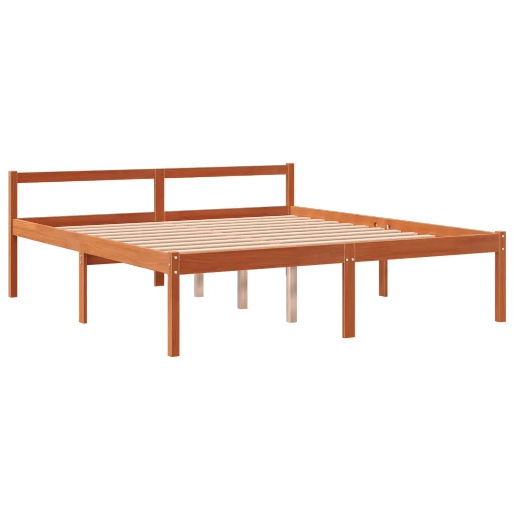 Letto per Anziani Marrone Cera 150x200cm Legno Massello di Pino 844159
