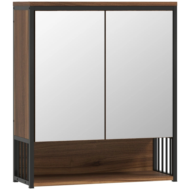 Mobiletto da bagno a specchio da parete, mobiletto da bagno in MDF e truciolato, marrone