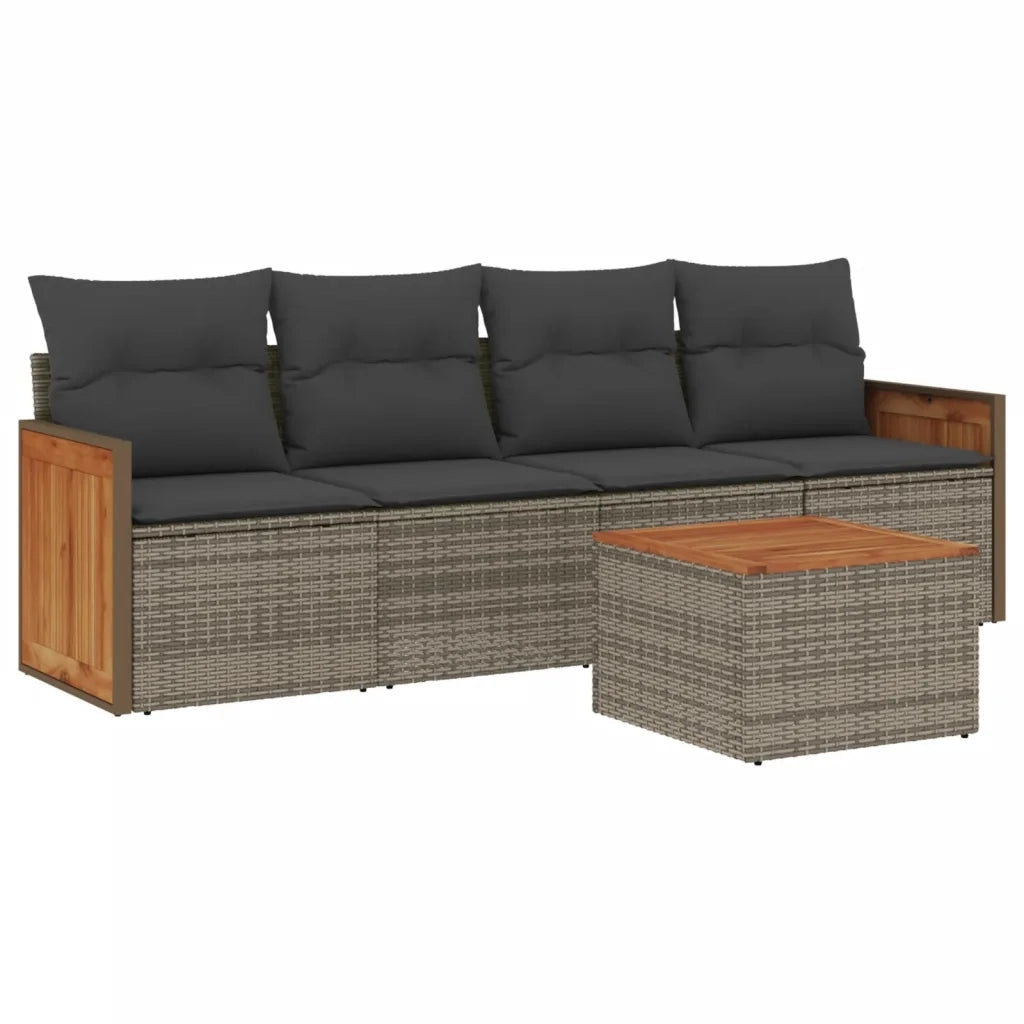 Set Divano da Giardino 5 pz con Cuscini-Sofa da Giardino-Divanetto da esterno Grigio in Polyrattan 409313