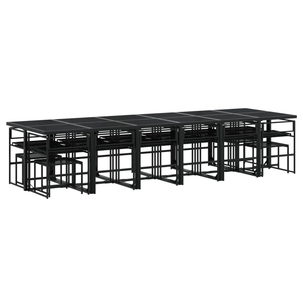 Set da Pranzo da Giardino 17 pz con Cuscini Nero in Polyrattan 3295072