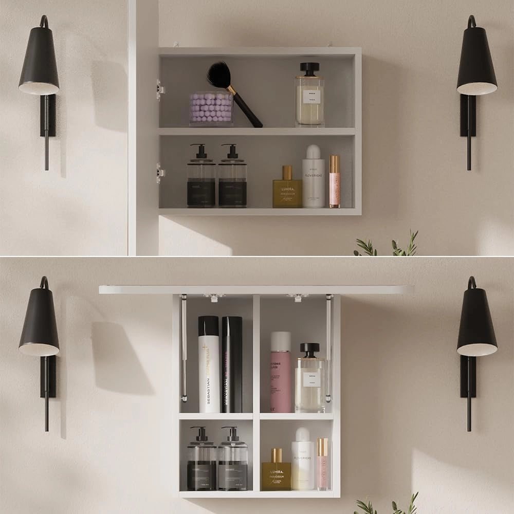Specchio contenitore bagno Zino, Bianco, 65 x 50 cm con ripiani, Ordine ed eleganza per ogni bagno