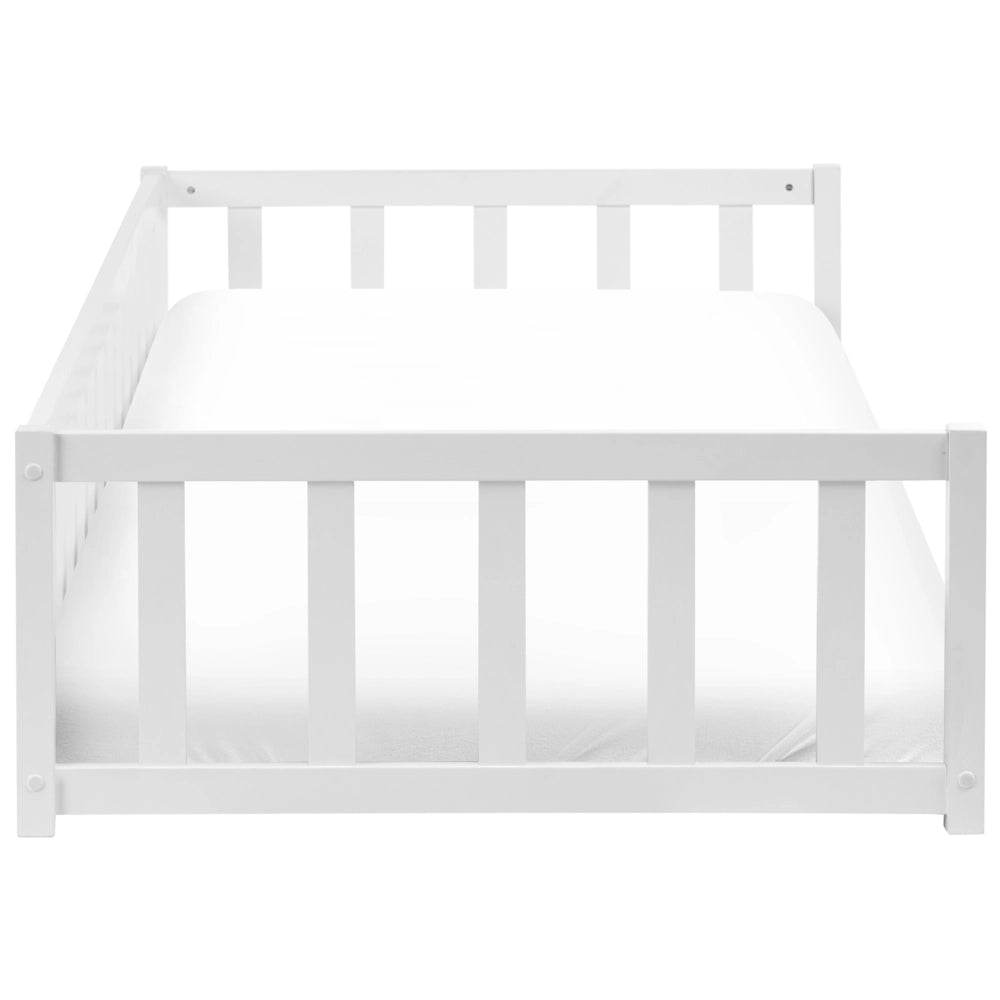 Letto a terra per bambini in legno di pino bianco 90 x 200 cm con rete a doghe per bambini piccoli
