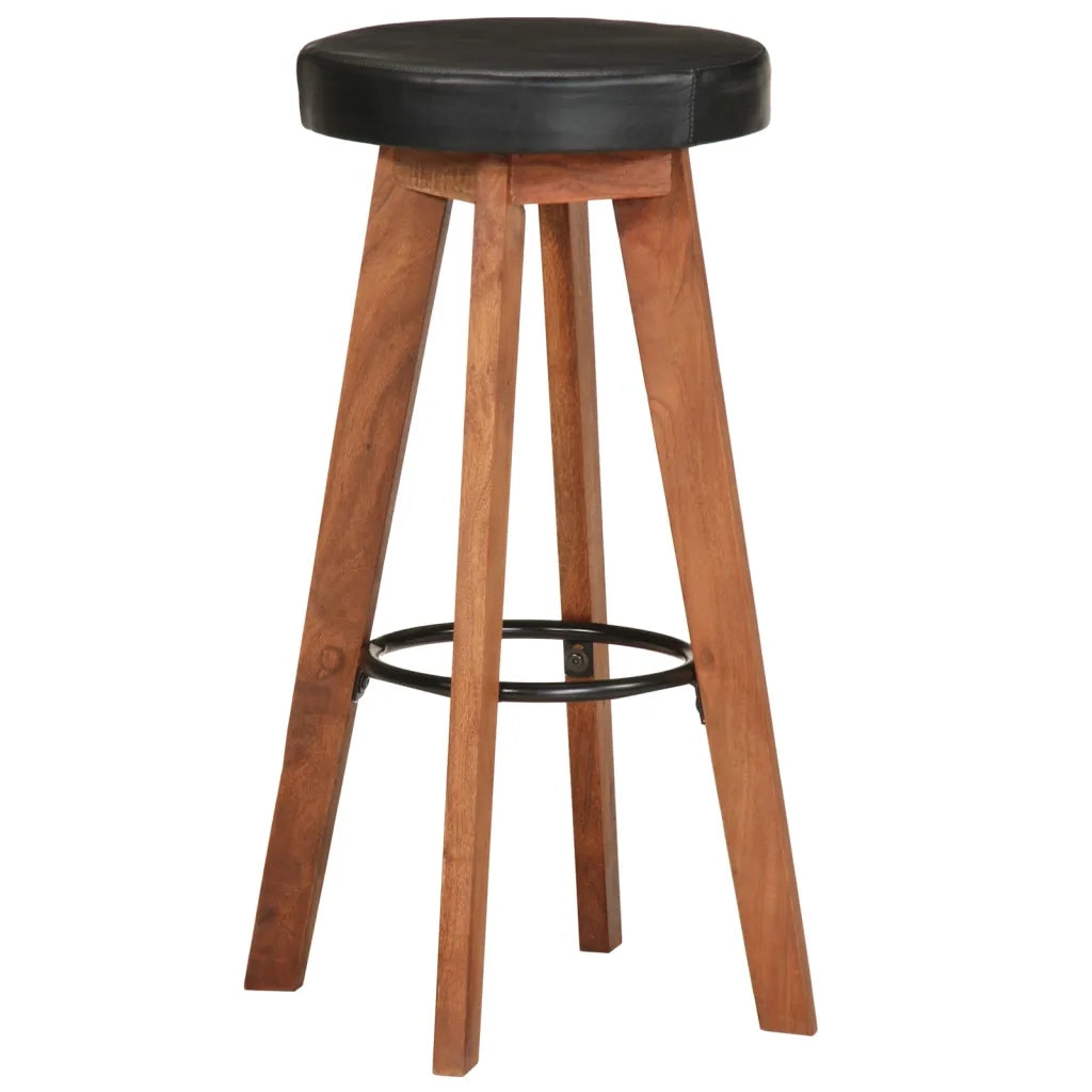 Sgabelli da Bar 2 pz in Vera Pelle e Legno Massello di Acacia 348165