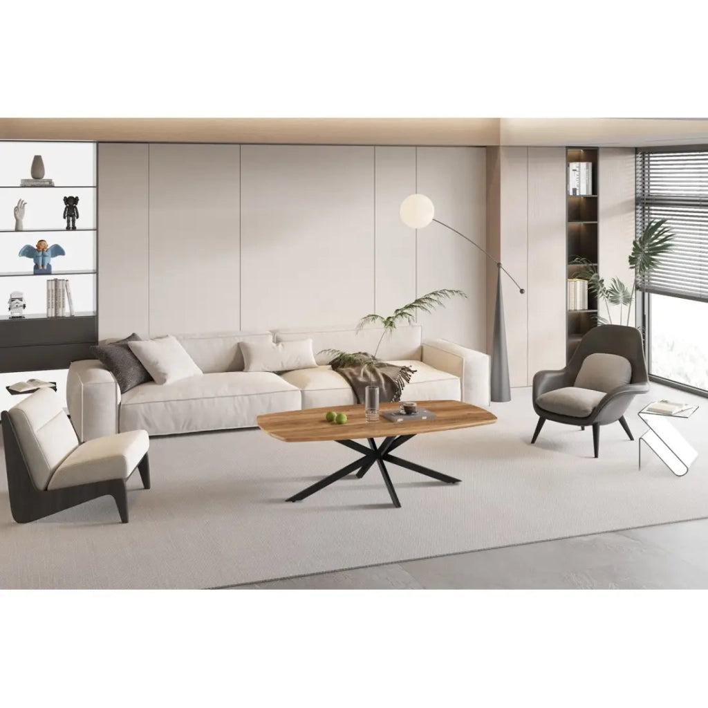 Tavolino TUNIS – Colore legno di mango – Tavolino rettangolare 130x70 cm – MDF & metallo – Design originale