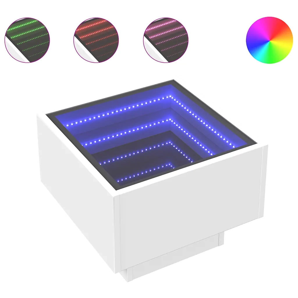 Tavolino con LED Bianco 40x40x30 cm in Legno Multistrato 847497