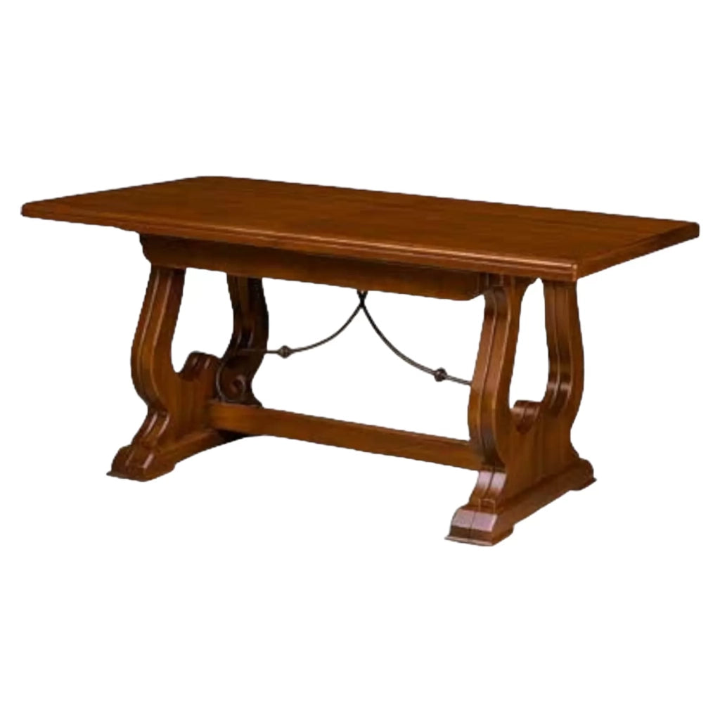 Tavolo fratino con ferro allungabile in legno arte povera noce scuro 180x85 (102) - Mobili 2G