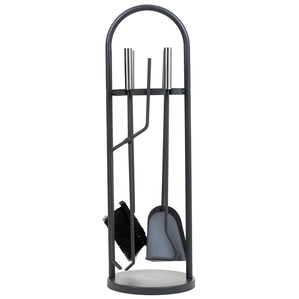 Set attrezzi per camino in metallo nero 5pz D22x68h cm