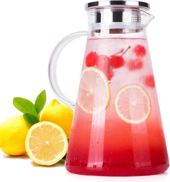 Bottiglia da acqua 18L in vetro borosilicato con coperchio in acciaio inossidabile - per tè freddo, mojito, succo di frutta, vino, caffè e latte caldo.