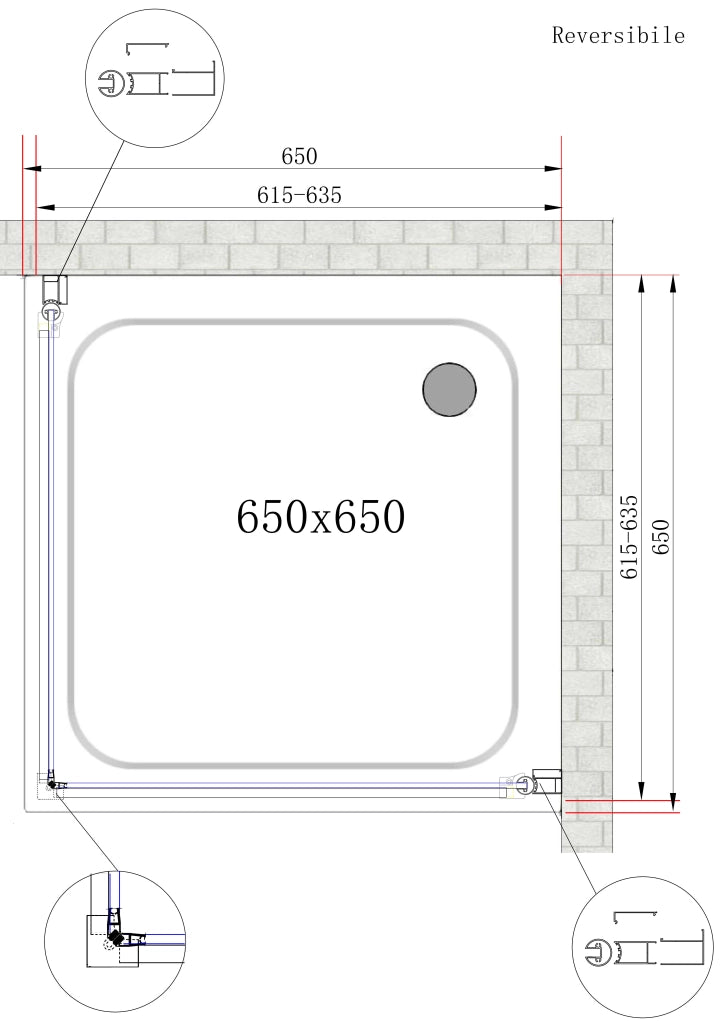 Box Doccia Doppio Battente Angolare Vetro Temperato 8 mm Easy-clean Reversibile 61,5-63,5 x 61,5-63,5 H 200 cm