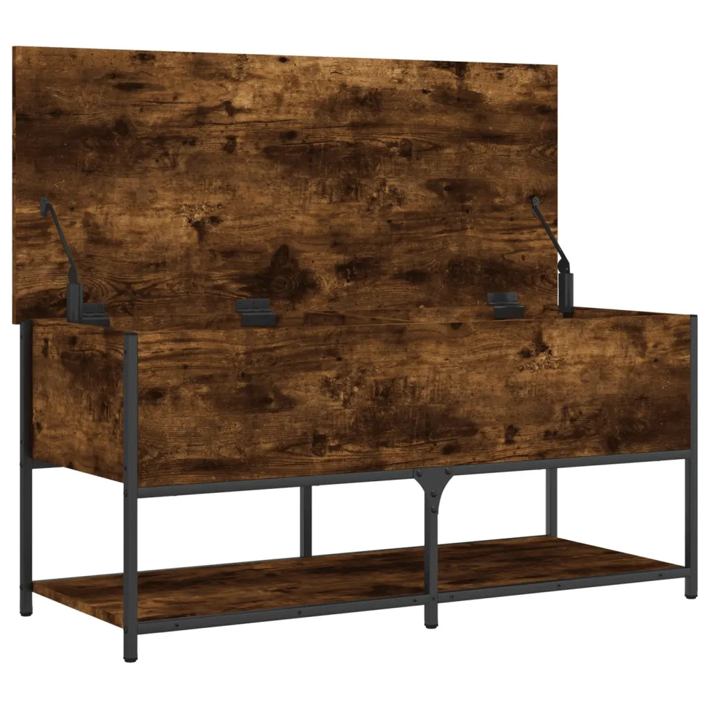 Panca Portaoggetti-Sgabello-Panca con Contenitore Rovere Fumo 100x42,5x47 cm Legno Multistrato