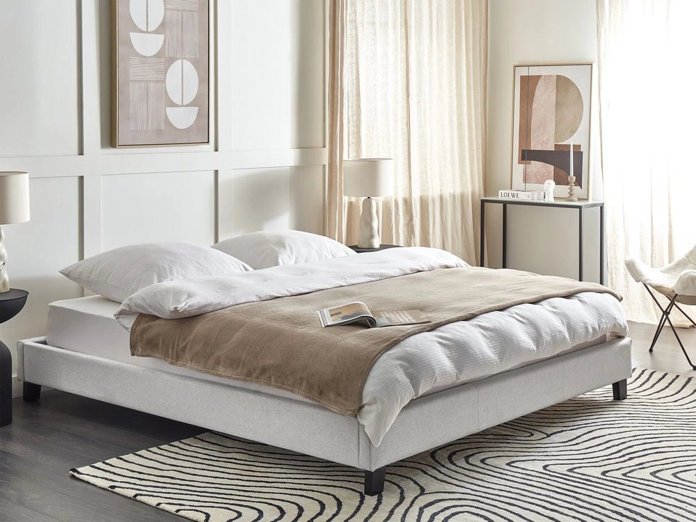 Letto 180 x 200 cm tessuto grigio chiaro con rete a doghe senza testiera
