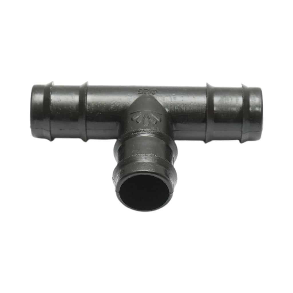 Raccordo a T con attacco uguale per tubo di irrigazione a goccia, 25x25x25 mm, per sistemi di irrigazione.