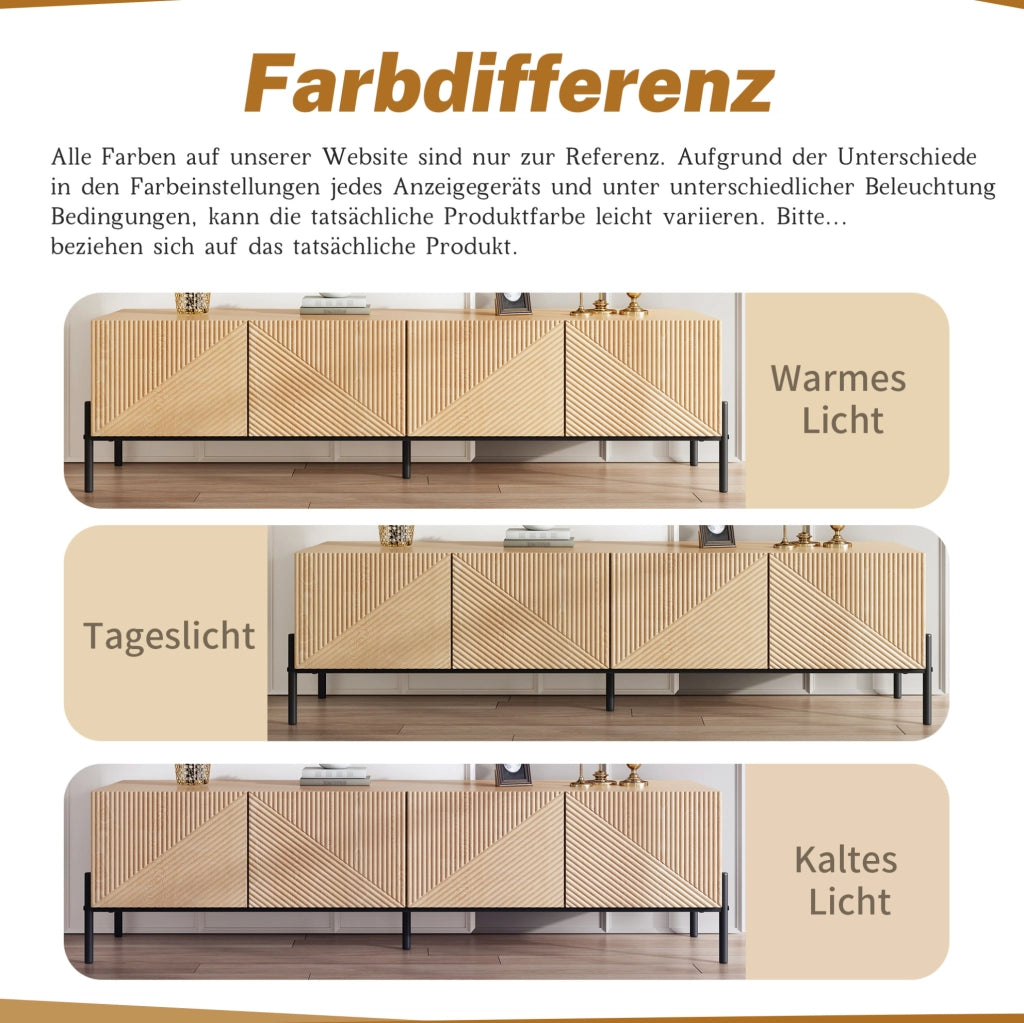 Mobile TV moderno in MDF naturale con 4 ante e gambe in metallo