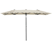 Ombrellone Doppio Inclinabile e Regolabile con Cordicella, in Poliestere e Metallo, 150x295x170-214 cm, Crema