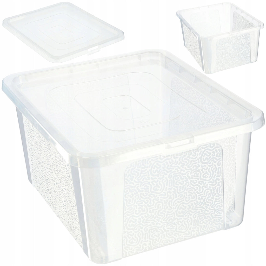 Contenitore in plastica KADAX da 20 litri con coperchio, trasparente e richiudibile, grande scatola