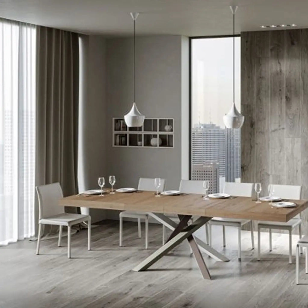 Tavolo allungabile 120/380x90 cm Volantis Premium colore quercia natura gambe multicolore 4/C
